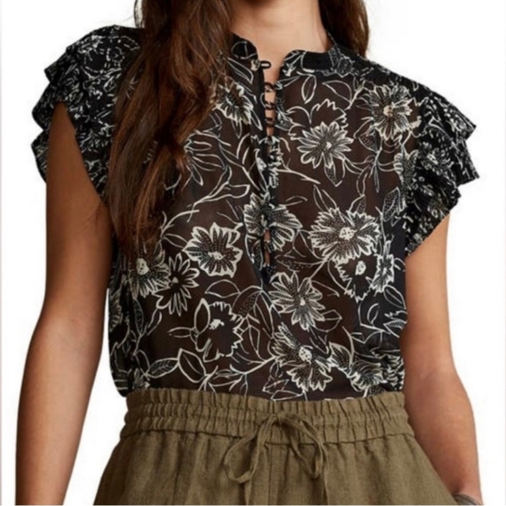 Polo Ralph Lauren Black and White Floral Blouse NWOT